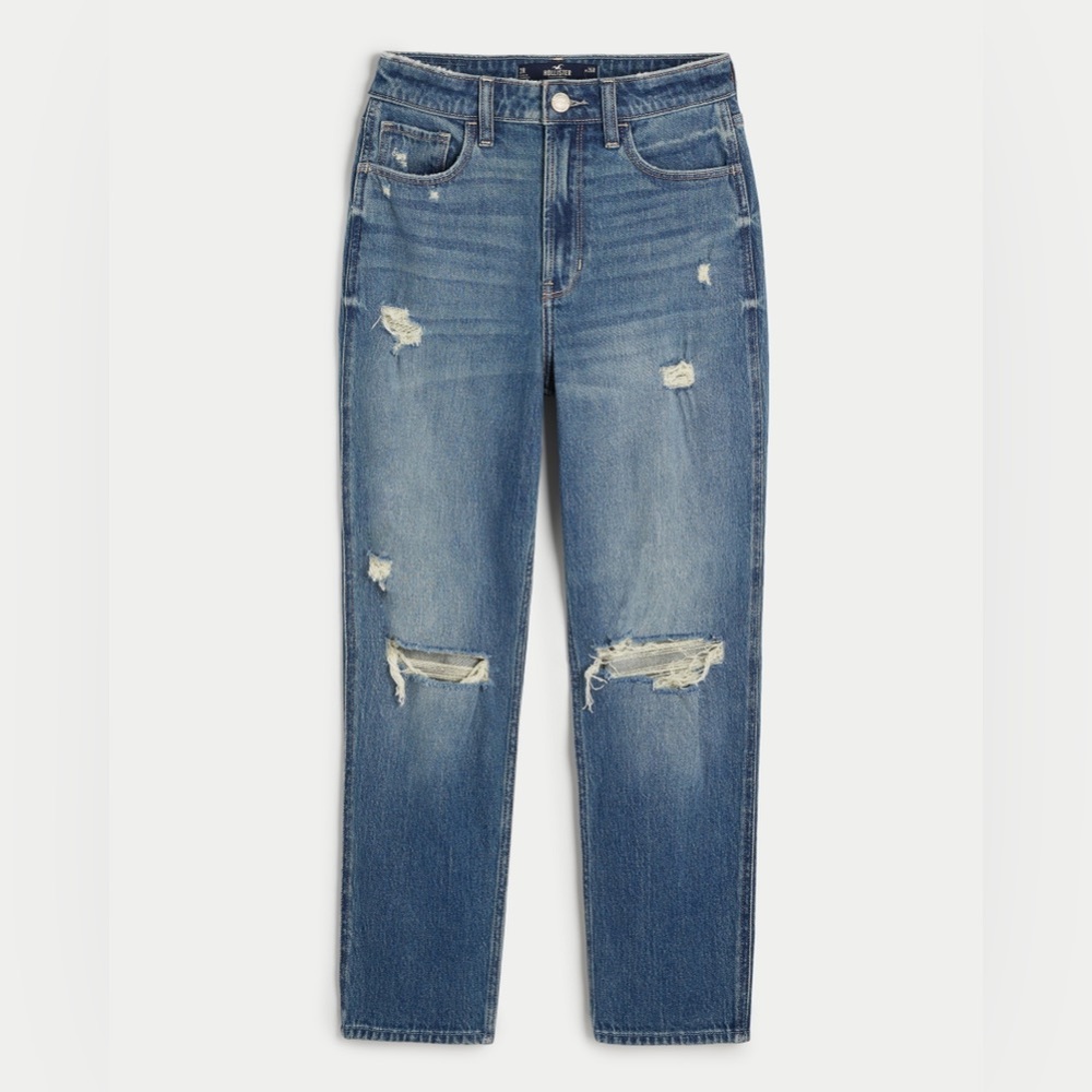 HOLLISTER ULTRA HIGH-RISE RIPPED LIGHT WASH MOM JEANS- 24 W, 27 L, size 0R